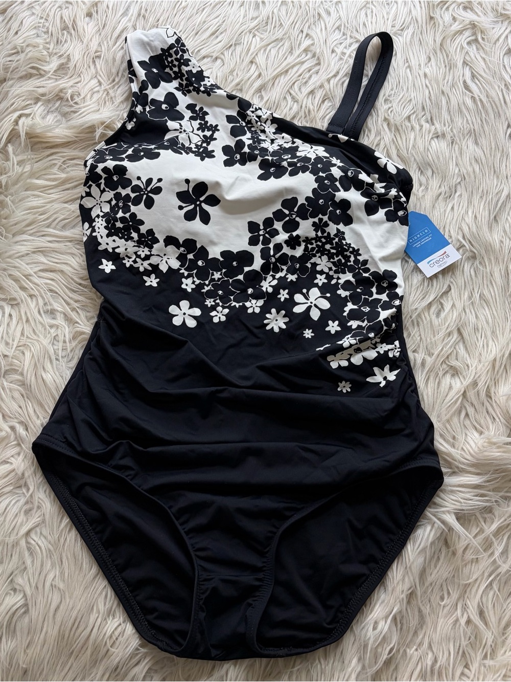 Lands End Womens Size 6 Floral One Piece Swimsuit Creora Highclo NWT Black White
